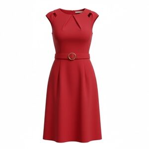 NWOT Almatti Red Belted Shift Dress Cap Sleeve Office Workwear Midi-size M